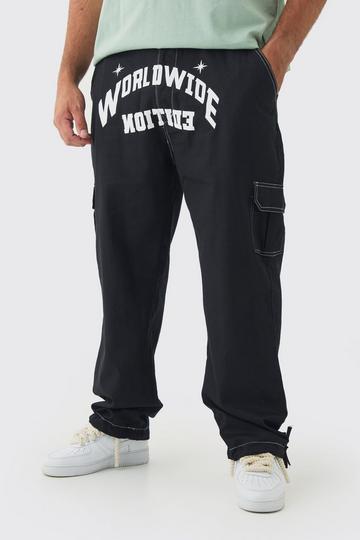 Black Plus Relaxed Cargo Worldwide Print Trouser