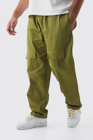 Plus Straight Fit Front Pocket Twill Overdyed Cargo Trouser khaki