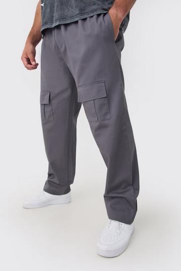 Plus Straight Fit Front Pocket Twill Overdyed Cargo Pants charcoal