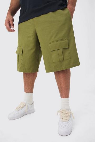 Plus Front Pocket Twill Overdyed Cargo Jort khaki