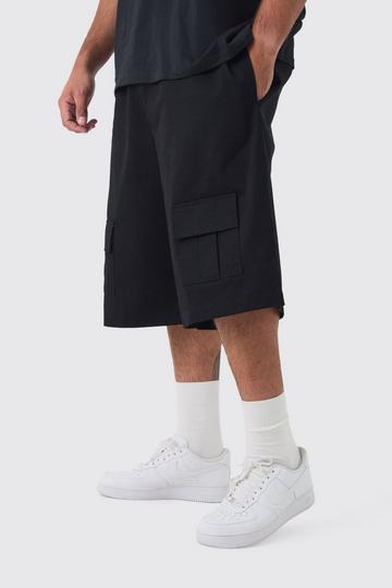 Black Plus Front Pocket Twill Overdyed Cargo Jort