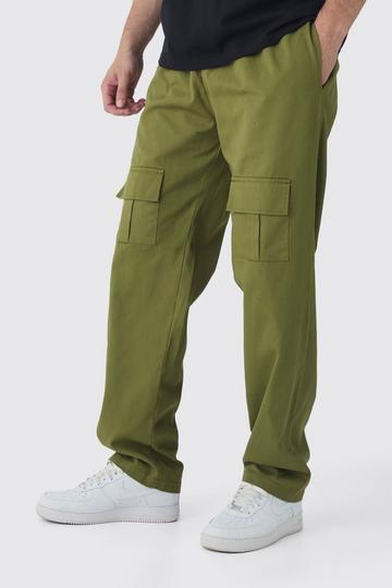 Khaki Tall Straight Fit Front Pocket Twill Overdyed Cargo Trouser