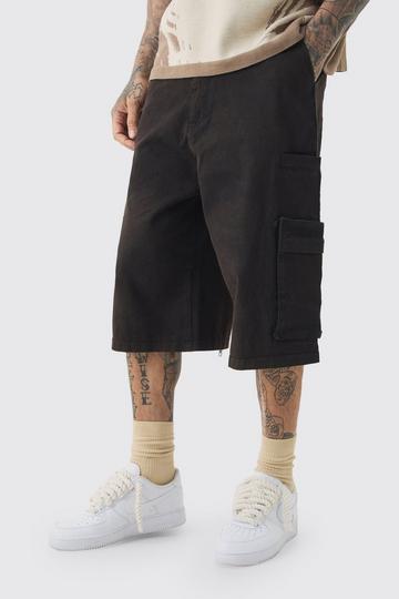 Tall Zip Detail Acid Wash Twill Jorts black