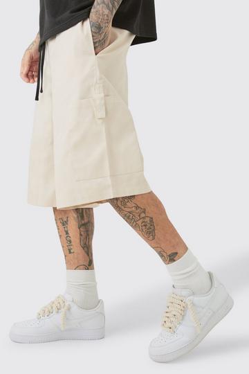 Tall Elasticated Waist Utility Pocket Jorts stone