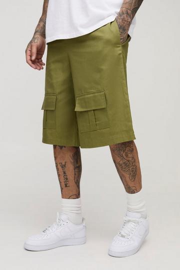 Khaki Tall Front Pocket Twill Overdyed Cargo Jort