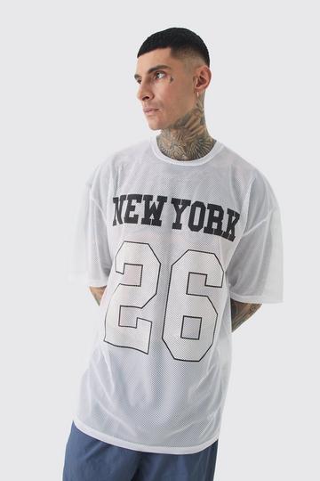 Tall New York Printed Mesh Basketball T-shirt In White white