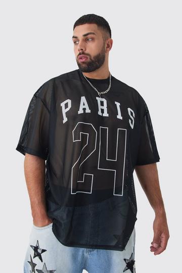 Black Plus Paris Printed Mesh Basketball T-shirt In Black