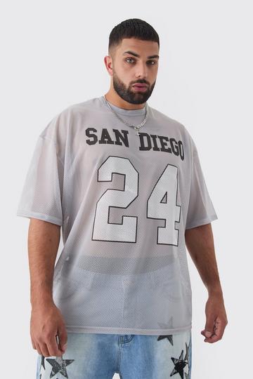 Plus San Diego Printed Varsity Mesh Basketball T-shirt In Blue blue