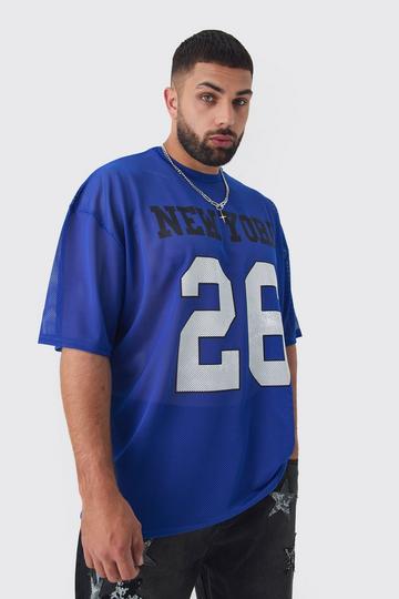 Plus New York Printed Mesh Varsity T-shirt In Blue royal