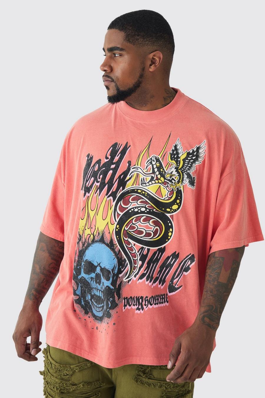 Plus Doodle Skull Homme Printed T-shirt In Coral