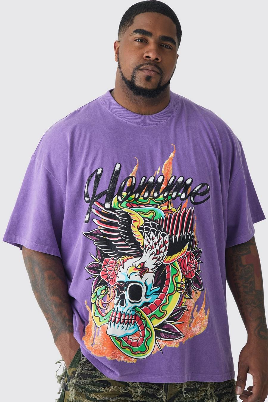 Plus Doodle Skull Homme Printed T-shirt In Purple image number 1