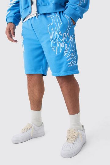 Plus Loose Fit Embroidery Shorts light blue