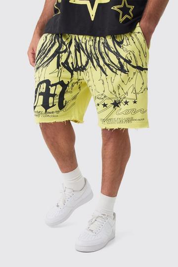 Plus Versleten Baggy Worldwide Shorts Met Print yellow