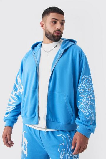 Blue Plus Boxy Oversized Embroidery Hoodie