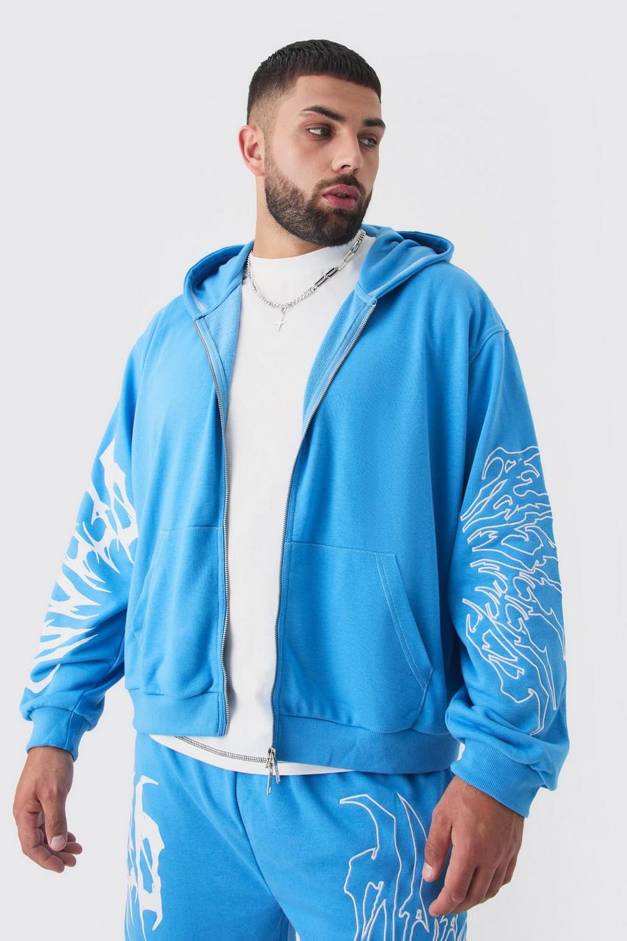 Light blue Plus Boxy Oversized Embroidery Hoodie image number 1