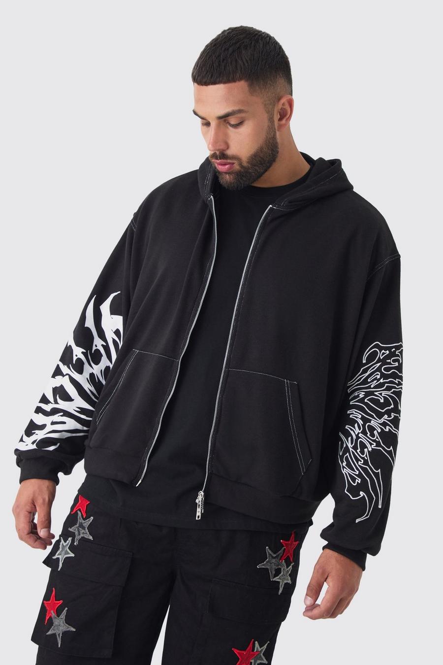 Black Plus Boxy Oversized Embroidery Hoodie image number 1