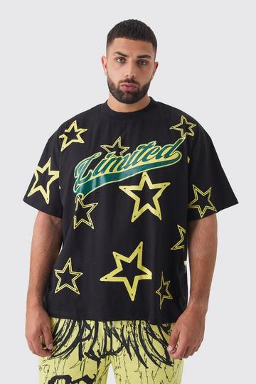 Plus Oversized Extended Neck Limited Star Graphic T-Shirt black