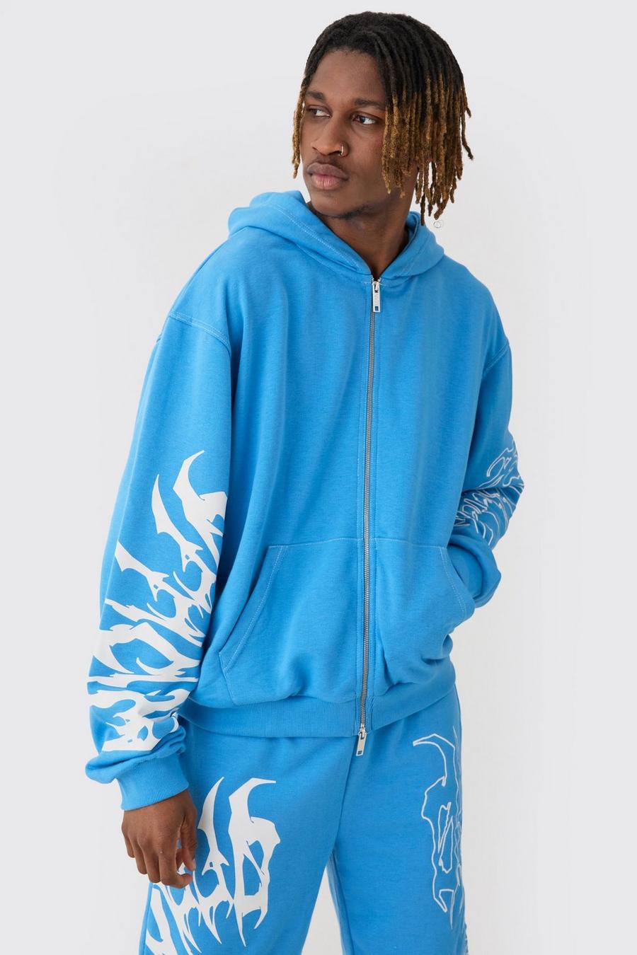 Light blue Tall Boxy Oversized Embroidery Hoodie