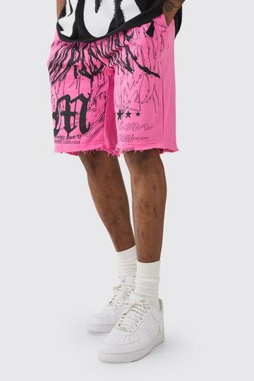 Tall Loose Fit Worldwide Graphic Distressed Shorts pink