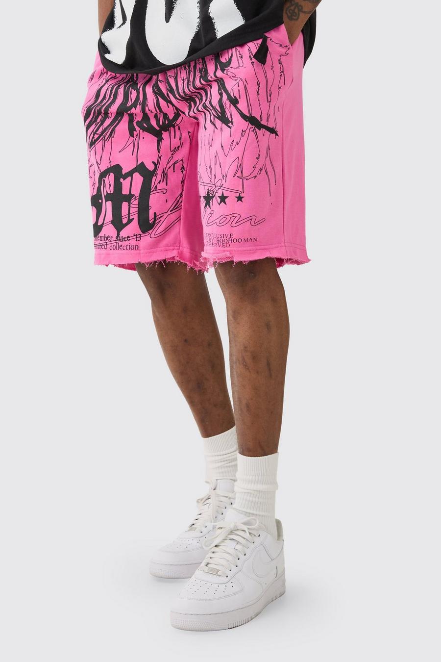 Pink Tall Loose Fit Worldwide Graphic Distressed Shorts
