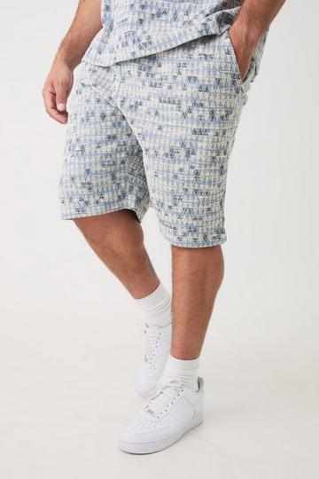 Plus Elasticated Waist Relaxed Jacquard Geo Shorts blue