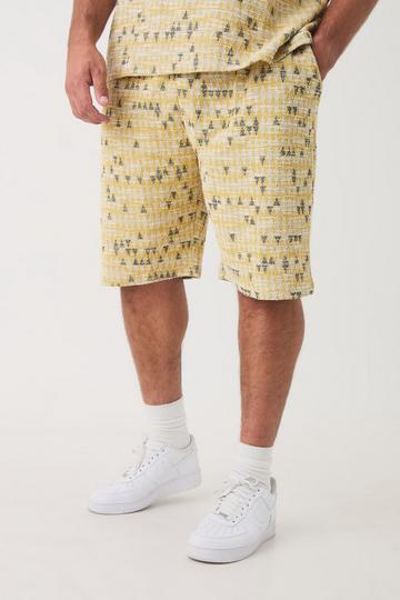 Plus Baggy Jacquard Geo Print Shorts Met Elastische Taille yellow