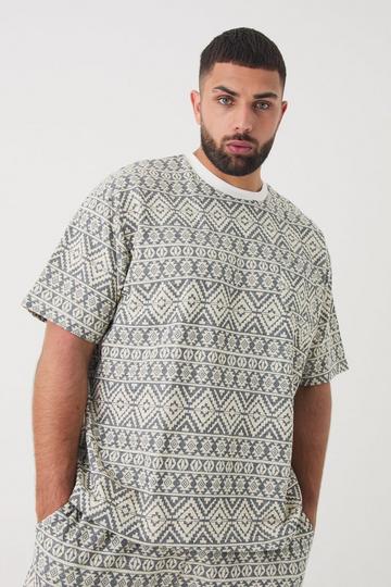 Grey Plus Oversized Jacquard Abstract T-shirt