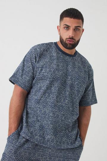 Plus Oversized Jacquard Abstract T-shirt navy