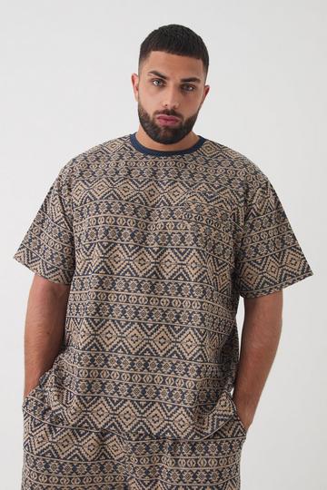 Plus Oversized Jacquard Abstract T-shirt stone