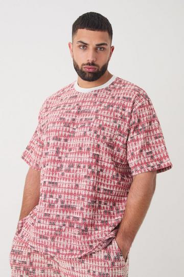 Plus Oversized Jacquard Geo T-shirt red