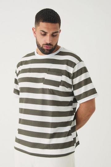 Khaki Plus Oversized Textured Stripe T-shirt