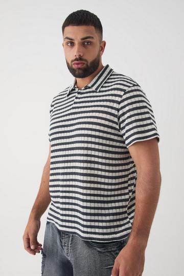 Plus Textured Stripe Polo charcoal