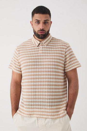 Plus Textured Stripe Polo tan