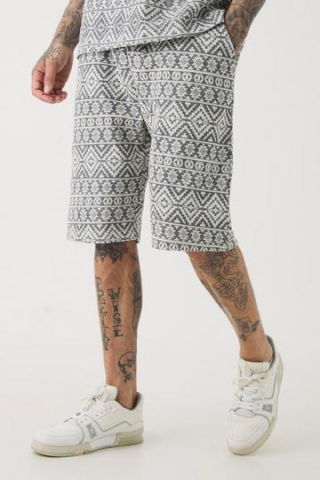 Tall Elasticated Waist Relaxed Jacquard Abstract Shorts grey