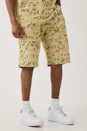 Tall Baggy Jacquard Geo Print Shorts Met Elastische Taille yellow