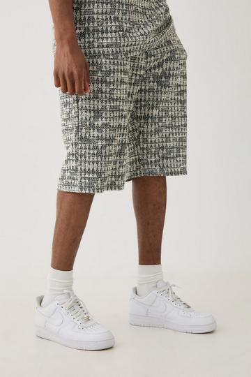 Tall Elasticated Waist Relaxed Jacquard Geo Shorts charcoal