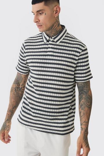 Tall Textured Stripe Polo charcoal