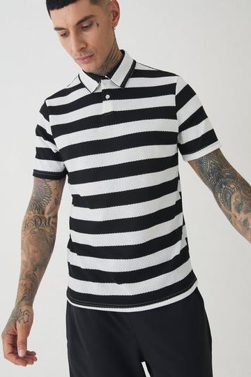 Black Tall Textured Stripe Polo