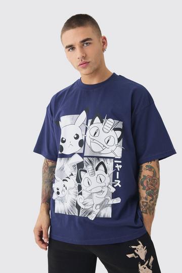 Navy Oversized Pokemon Extended Neck License T-shirt