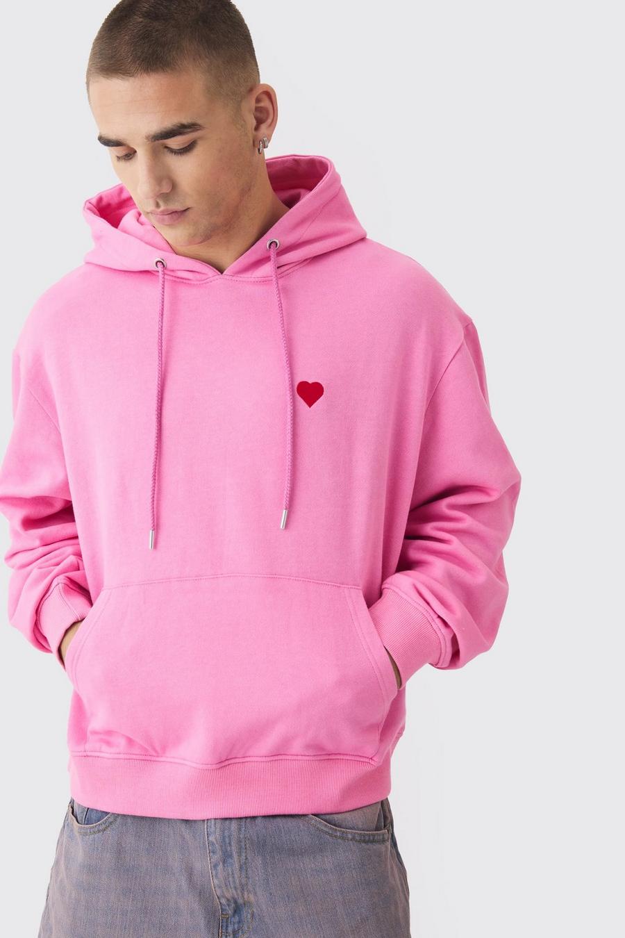 Light pink Oversized Boxy Heart Embroidered Hoodie image number 1