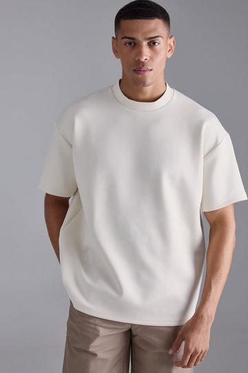 Oversized Extended Neck Scuba T-shirt ecru