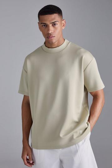 Khaki Oversized Extended Neck Scuba T-shirt