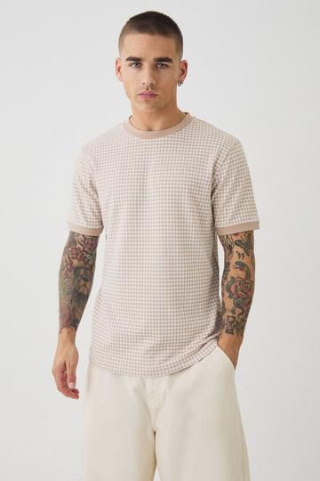 Smart Slim Dogtooth Jacquard Ringer T-shirt sand