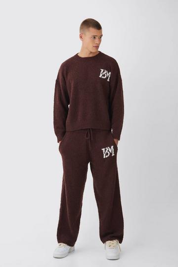 Brushed Boucle Knitted Branded Sweater Tracksuit chocolate