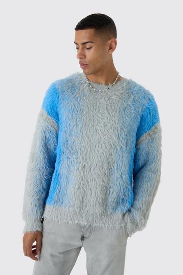 Blue Oversized Drop Shoulder Dip Dye Stripe Knitted Jumper