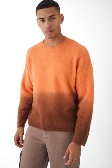 Orange Oversized Boxy Brushed Dip Dye Knitted Sweater