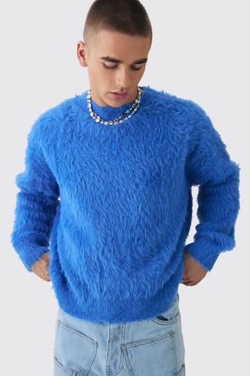 Oversized Boxy Super Fluffy Knitted Sweater cobalt