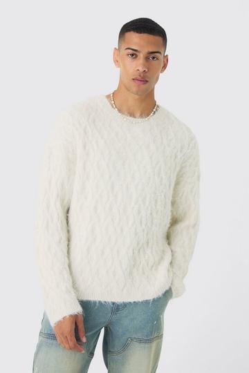 Stone Beige Drop Shoulder Super Brushed Cable Knit Jumper