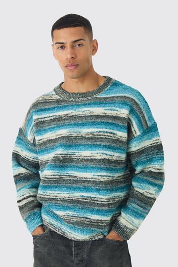 Oversized Boxy Abstract Stripe Knitted Sweater light blue