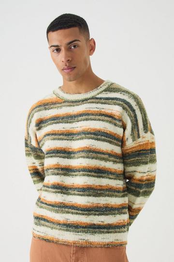 Yellow Oversized Boxy Abstract Stripe Knitted Sweater